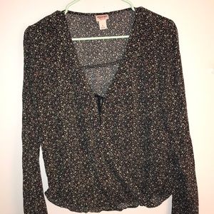 Dark floral faux wrap shirt